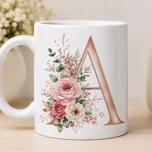 Taza con Letra Inicial y Flores